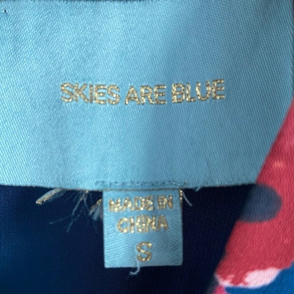SKIES are Blue Floral Bell Sleeve Dress Key Hole Detail Women's Size Small - Picture 9 of 12
